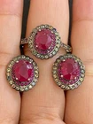 NATURAL RUBY 6X8 RUBY SAPPHIRE STERLING SILVER 925 RING EARRING