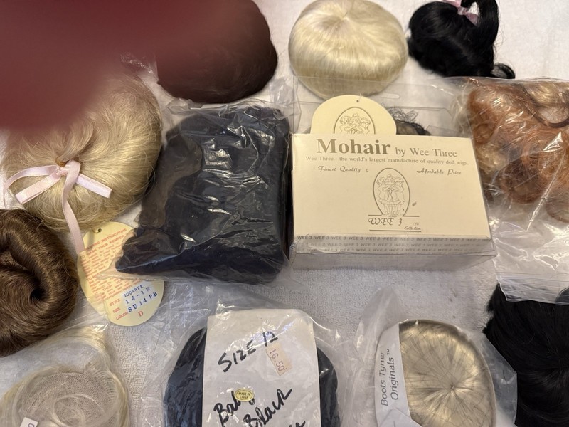 Lot Of 12 Doll Wigs. Mixed Sizes Mohair wig new too