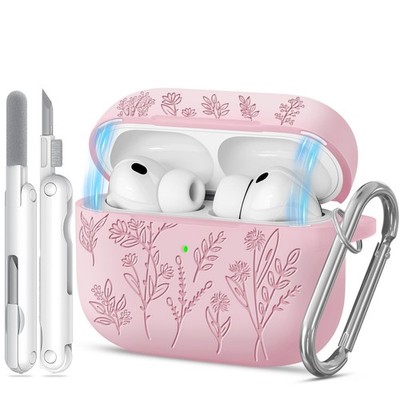 for Airpods Pro 3 Case with Magnetic Lid, Flower Engraved Cases for AirPods P...