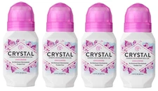 4 Pack- CRYSTAL Mineral Deodorant Roll-On Unscented Body Deodorant