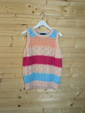 M & S Cotton Striped Pastel Colourful Sleeveless Jumper Vest Colour Block 