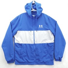 Under Armour Jacket Mens Medium Blue White Hooded Windbreaker Full Zip 1329297