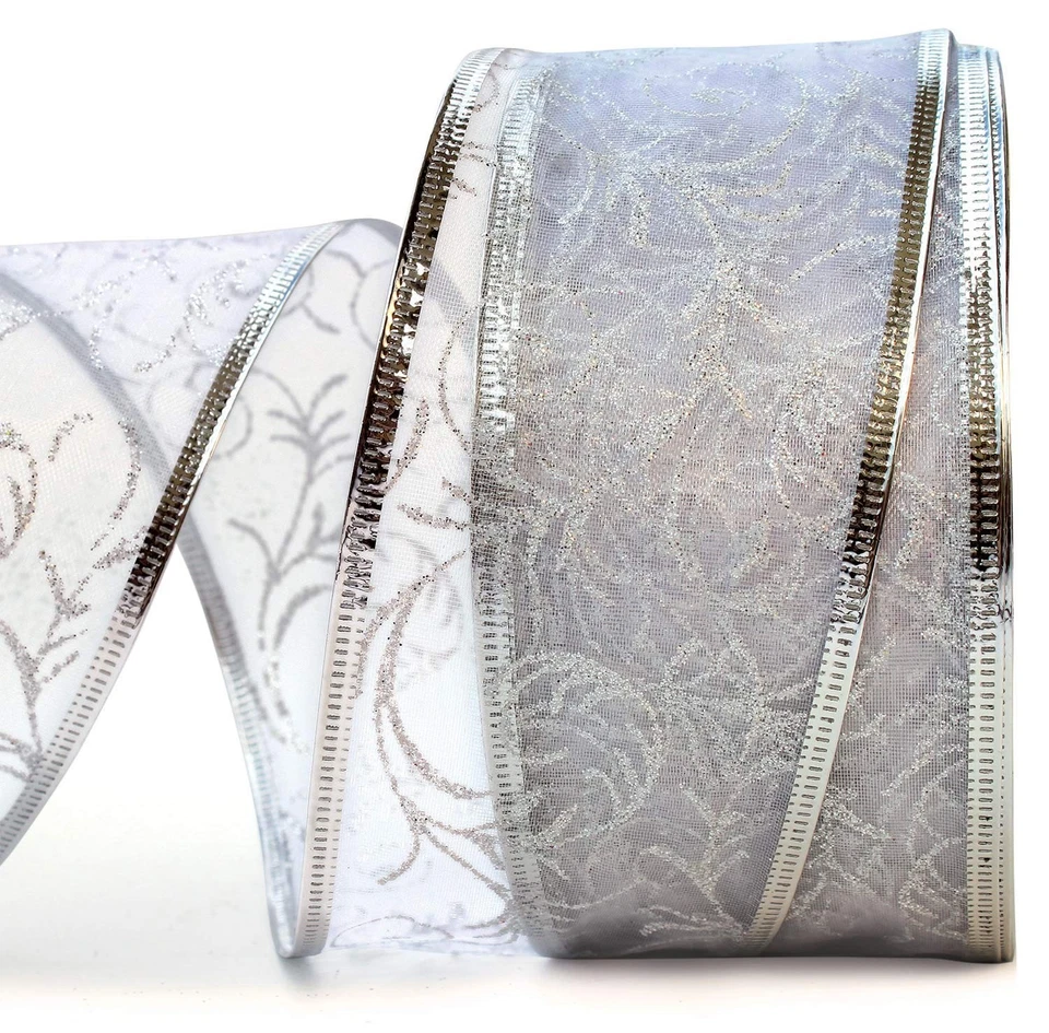 Cinta de Navidad para envolver regalos cintas con cable juego de 1,5 pulgadas de alambre de cinta... Foto 2 de 4