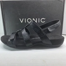 Vionic Amber Black Croc Strappy Orthotic Sandals Women’s 10 Medium