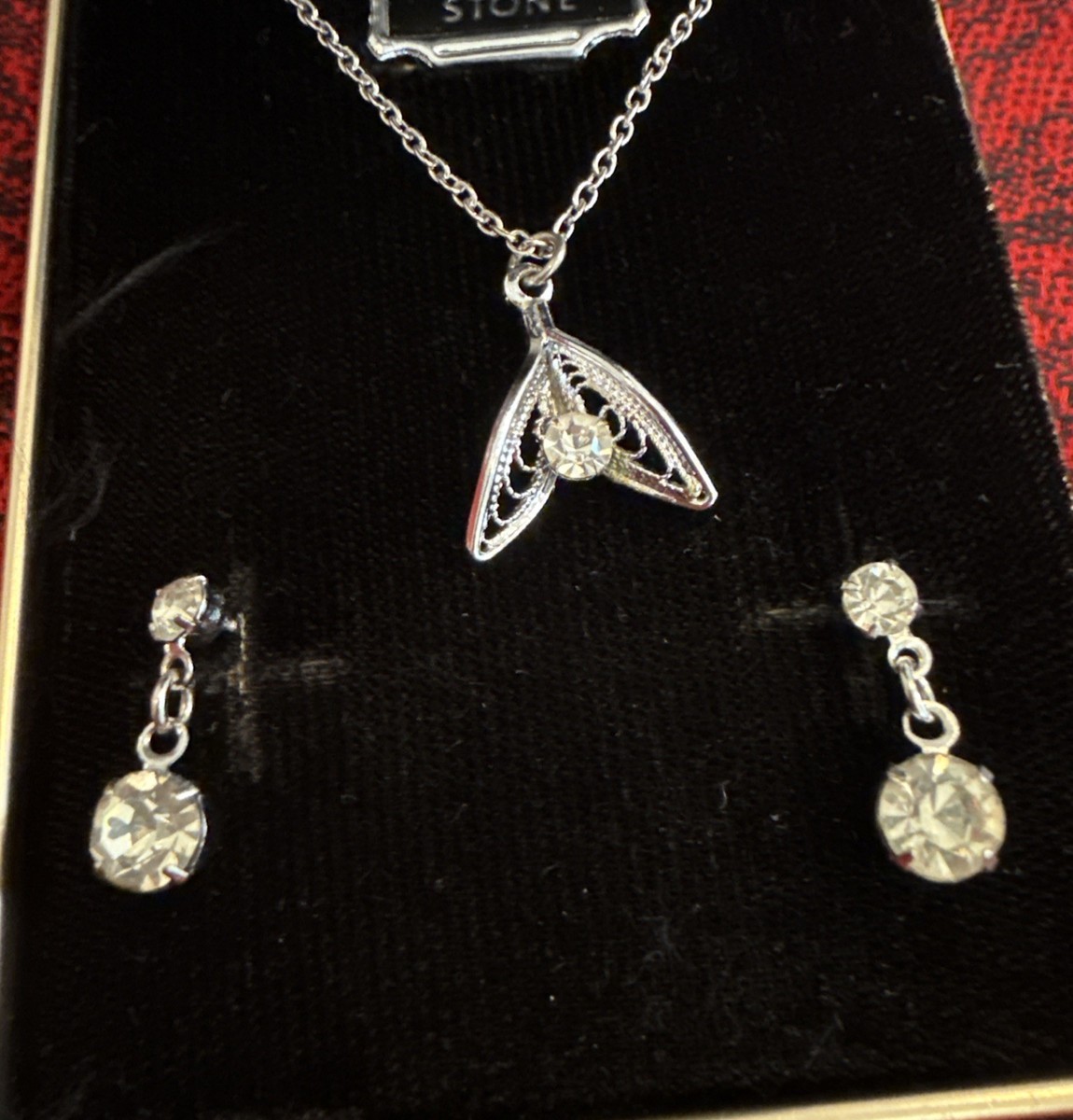 Vintage Necklace & Earring Set Sterling Silver Posts & Diamonds View 3