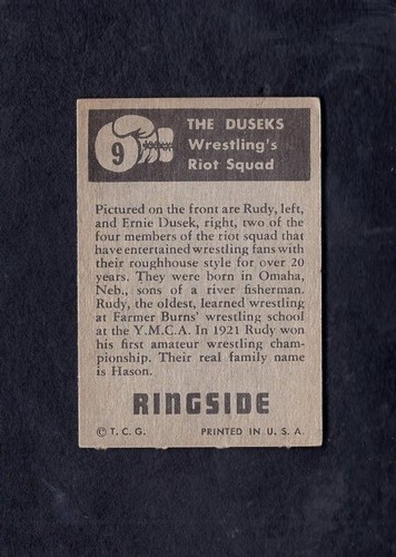 1951 Topps RINGSIDE Wrestlers # 9 Rudy & Emil Dusek VG/EX condition Boxing - Picture 2 of 2
