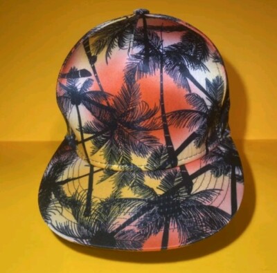 Wuke Adult Sports Hat Snapback Sunset Palm Trees Tropical Orange Trucker Cap
