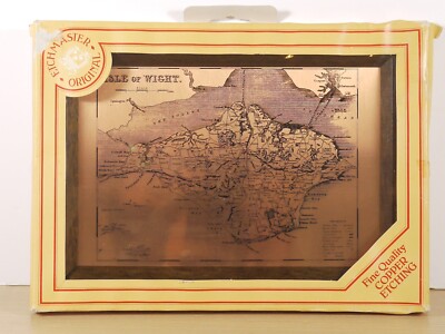 Vintage 1970er Etchmaster Kupfer Plakette Isle of Wight Karte NOS