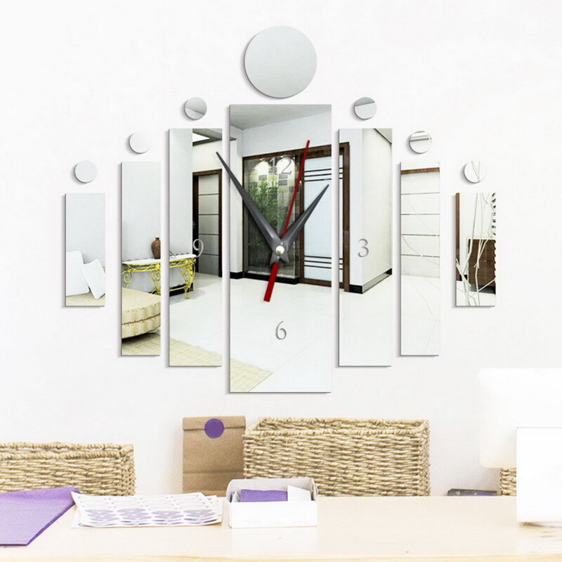 Modern Large Wall Clock 3D Mirror Surface Sticker Home Office DIY ...