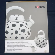 NIB Supreme Houseware DALMATION kettle Whistling Tea Kettle Enamel stainless