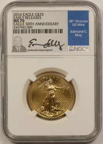 2016 American Gold Eagle 30th $25 MS 70 NGC 1/2 oz Early Releases Moy Signature