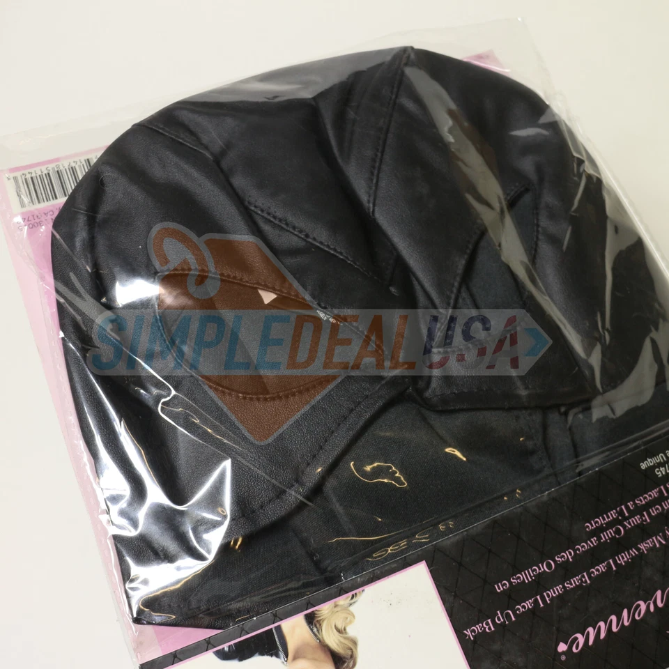 Leg Avenue Sexy Women Faux Leather Bunny Mask with Lace Ears and Lace up Black - Image 4 of 4