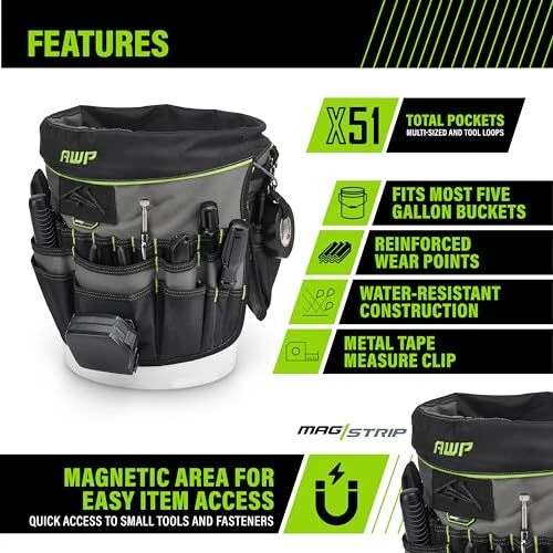 51-Pocket Bucket Tool Organizer for Easy Tool Access Fits Most 5-Gallon Bucke... - Image 2 of 4