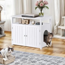 Dog Proof Wooden Cat House w/ Removable Divider Indoor Cat Washroom Side Table