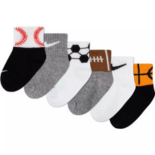 Nike Baby 6 Pk Multicolor Ankle Cotton Cushion Sports Swoosh Sock Set 12-24 MO