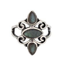 Blue Gray Labradorite Sterling Silver Ring Cabochon Gemstone Jewelry