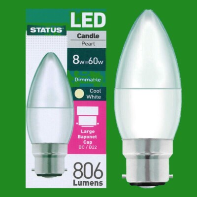 10x 8W (=60W) DIMMBARE LED Kerze BC B22 Bajonett 4000K kaltweiß Glühbirnen
