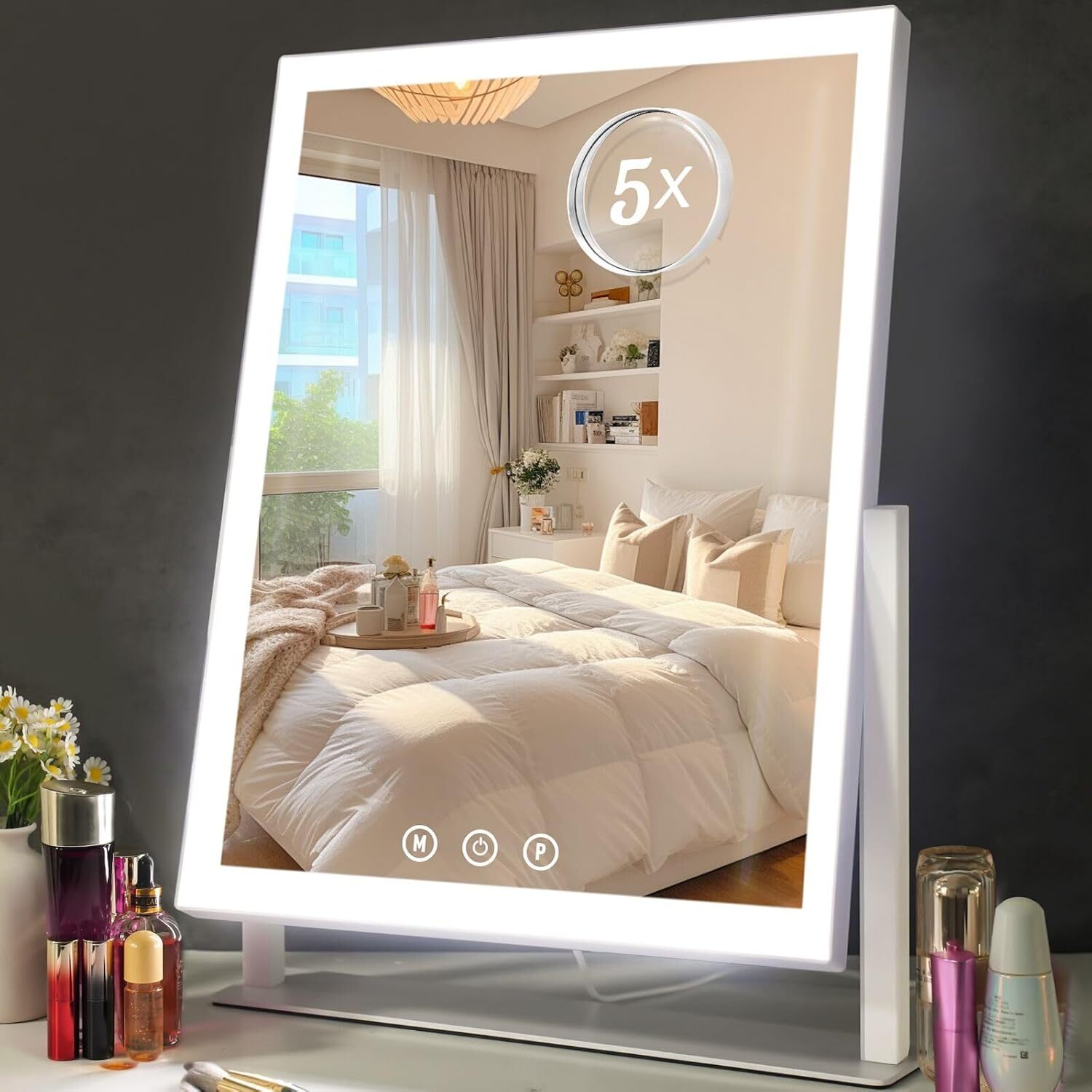 Hollywood Vanity Mirror with 5X Magnification LED Lights and 360° Rotation  -image