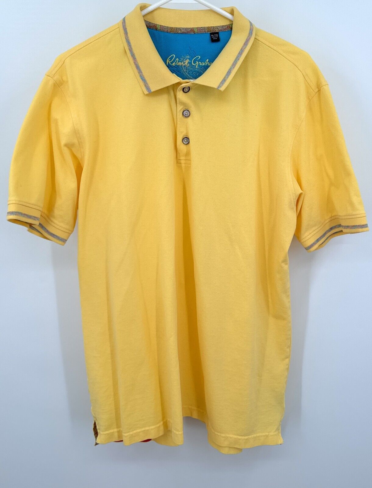 Robert Graham Mens Polo Shirt Yellow Short Sleeve… - image 1