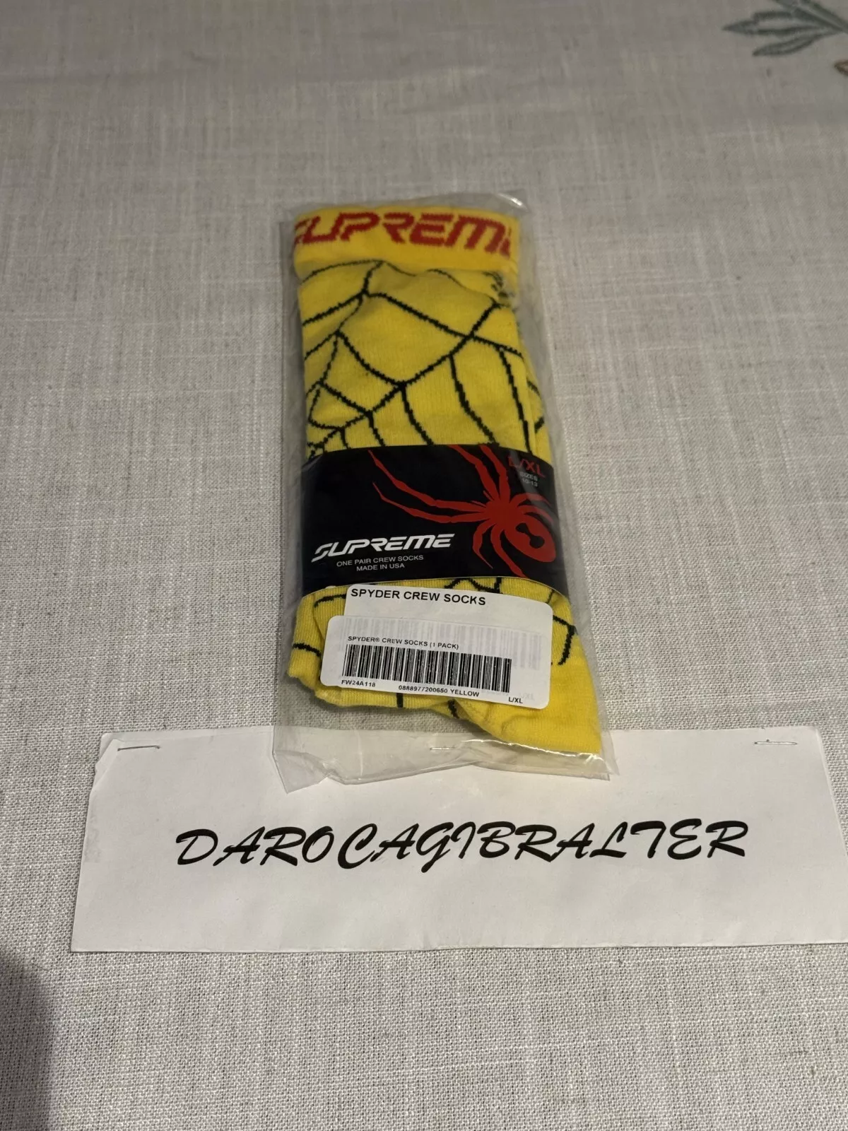 Chaussettes Supreme Spyder Crew (1 pack) TAILLE L/XL (US 10 13) JAUNE FW24 neuves