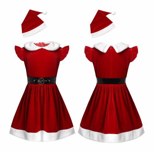 Ragazze Bambini Vestito Da Festa Di Natale Babbo Natale Red Velvet Vestiti  Abiti Costume | eBay