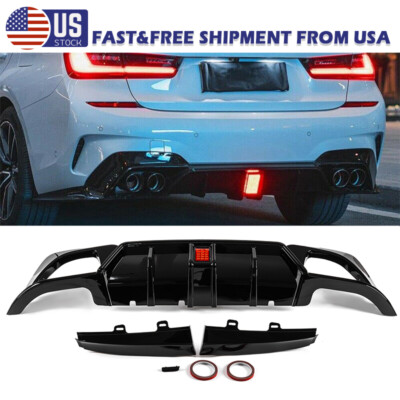 Rear Diffuser Lip W/LED Light Gloss Black Fits 19-22 BMW 3 Series G20 330i M340i
