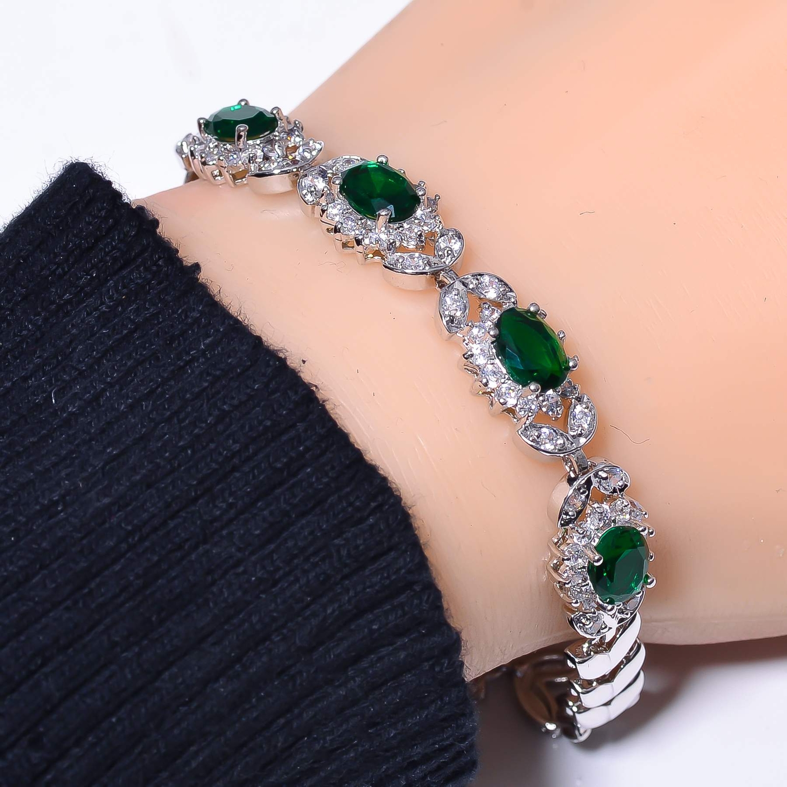 Tsavorite & Cubic Zirconia 925 Sterling Silver Tennis Bracelet 7.99