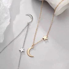 US Women Long Chain Moon Star Pendant Choker 18'' Necklace Fashion Jewelry Gift