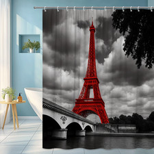 Red Eiffel Tower Shower Curtain - Paris Decor for Bathroom
