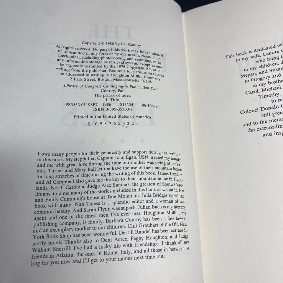 The Prince of Tides 1986 1st Edition - Pat Conroy SIGNED / HGV Foto 4 de 4