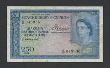 CYPRUS 250 mils note  1957 QEII Krause 33 Banknotes
