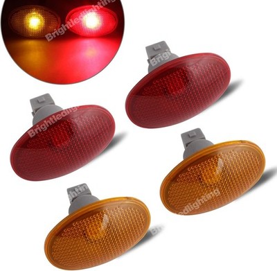For 99-10 Ford F350 F450 F550 Dually Bed LED Fender Side Marker Lights Amber/Red
