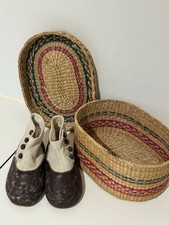 Antique Child Leather Victorian Edwardian High Button Boots In Basket