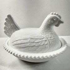 Indiana Milk Glass Hen On A Nest Covered Dish 7” X 5.5”