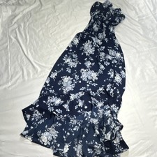 Wild Fable Navy Floral Smocked Ruffle Midi Dress XL Puff Short Sleeve