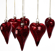 6 Pack Valentine'S Day Heart Glass Ornaments - 3.2  Antique Red Glass Heart Ornam
