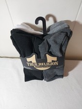 True Religion Mens 8 Pack Half Cushion Crew Socks Black White Gray Sz 8-12.5