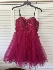 Magenta Floral Tulle Party Dress Sequin 3D Flower Corset Back DY83A070Size 13/14