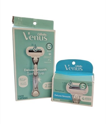 Gillette Venus Deluxe Smooth Sensitive 5 Blade Razor & 6 Cartridges Bundle READ