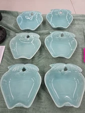 Vintage Hoenig Of California Turquoise Apple Dishes Bowls #734 USA Set of 6