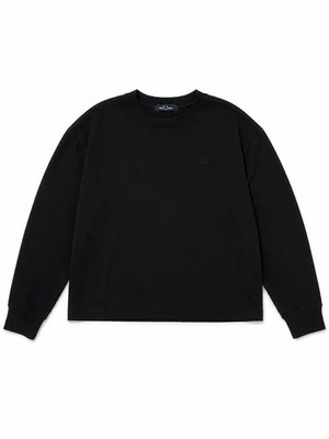 Fred Perry Damen-Sweatshirt UK 10 schwarz Rundhalsausschnitt Ton in Ton Lorbeer-Logo