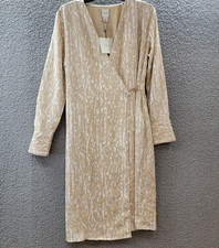 Calvin Klein Printed Wrap Dress Women's 8 Peyote Multi V-Neck Button Closure