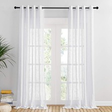 PONY DANCE Net Curtain, White Voile Window Curtains with Eyelets, Cross Pattern