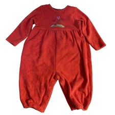 Vintage Y2K Carters Girls Fleece Coral Jumpsuit Floral Heart embroidered 12-18m