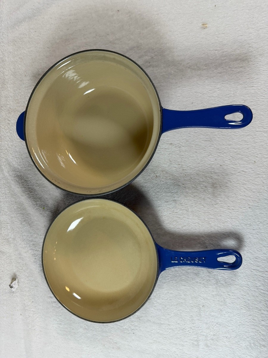 Vintage Le Creuset #22 Blue Enameled Cast Iron Multifunction Pan