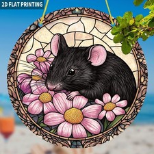Charming Black Mouse Acrylic Suncatcher Cozy Home Decoration Window Plaque Gift