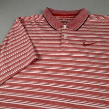 NIKE GOLF DRI-FIT Polo Shirt Mens XL Red White Striped Standard Fit Performance