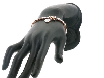 Vintage 925 Sterling Silver Rose Gold Tennis Bracelet w/ CZ Stones & Heart Charm