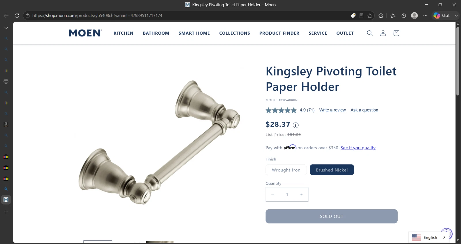 Moen Kingsley Pivoting Toilet Paper Holder - Thumbnail 2