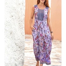 Sundance Boho Floral Maxi Purple Dress Pockets - 6 Cottagecore